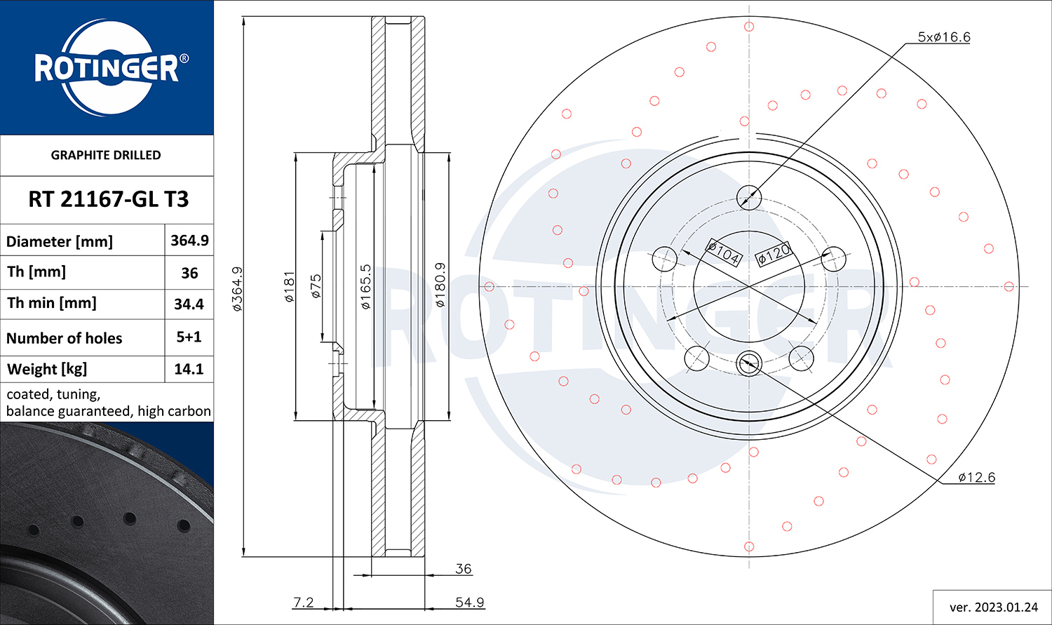 ROTINGER Féktárcsa, mind RT21167-GLT3_ROT